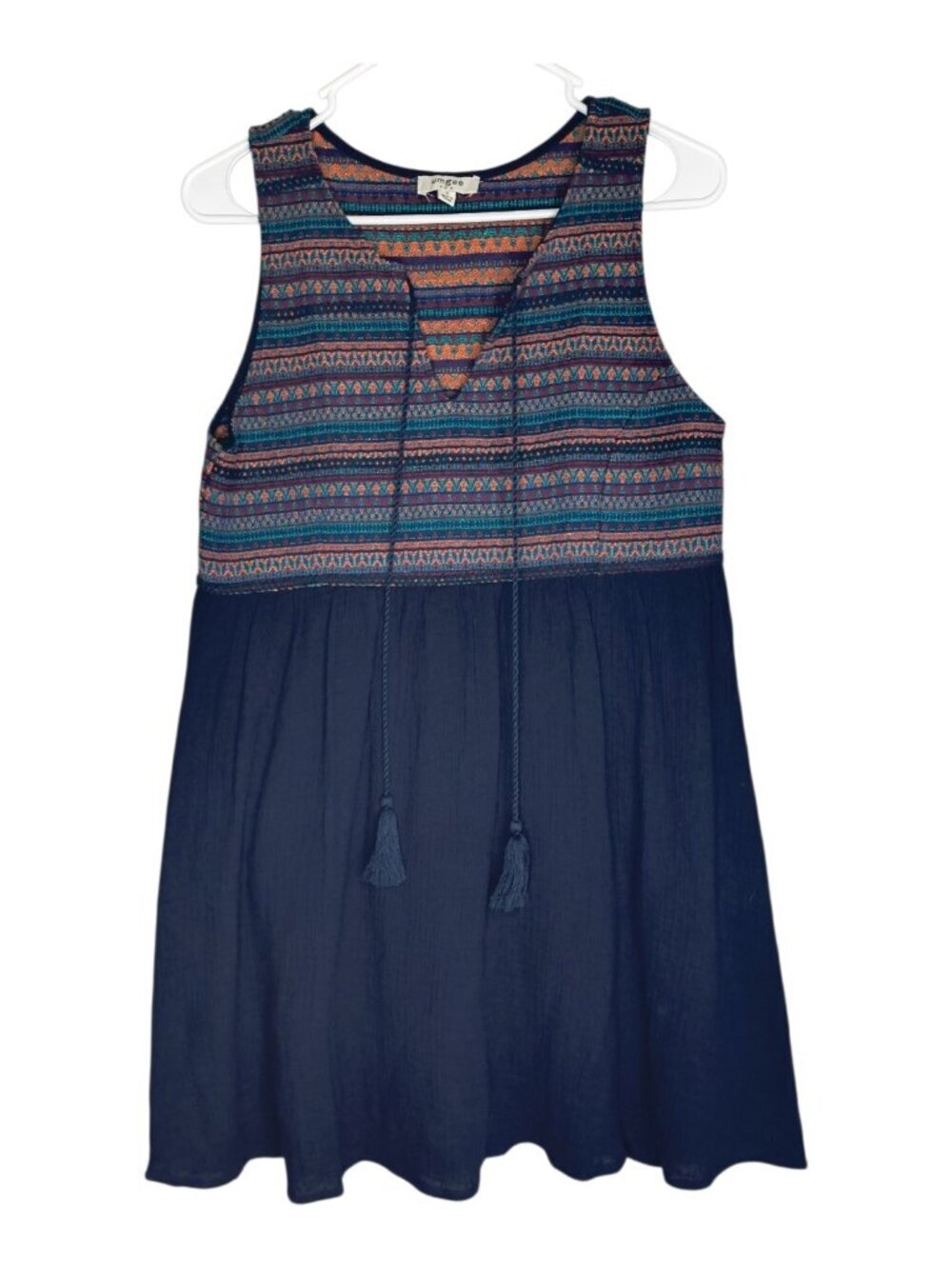 Umgee Navy Blue Sleeveless Mini Dress Boho Bohemian Embroidered Dress Size Small